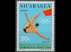 Nicaragua Mi.Nr. 1491 Olympische Sommerspiele Mexiko 1968, Kunstspringen (20)