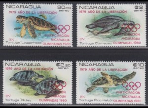 Nicaragua Mi.Nr. 2099-2102 Olymp. Sommerspiele Moskau, Schildkröten (4 Werte)