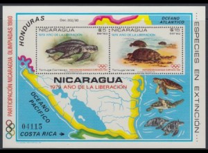 Nicaragua Mi.Nr. Block 114 Olympische Sommerspiele Moskau, Schildkröten 