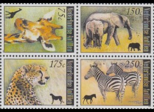 Niederl.Antillen Mi.Nr. Zdr.1665-68 Giraffe, Elefant, Gepard, Zebra 