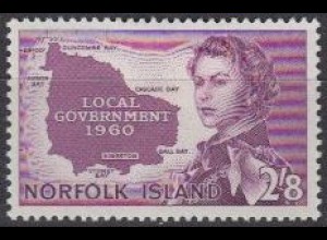 Norfolk-Insel Mi.Nr. 40 Bildung lokaler Regierung, Elisabeth II, Landkarte (2'8)