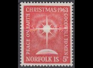Norfolk-Insel Mi.Nr. 52 Weihnachten, Heller Stern über Teil der Weltkugel (5)