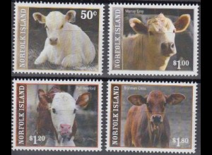 Norfolk-Insel Mi.Nr. 1023-26 Rinderrassen auf Norfolk, Kälber (4 Werte)