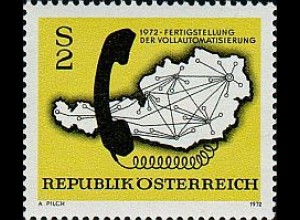Österreich Mi.Nr. 1409 Vollautom. Fernsprechnetz, Telefonhörer + Landkarte (2)