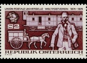 Österreich Mi.Nr. 1466 100 Jahre UPU Landbriefträger, Eisenbahngepäckwagen (2)