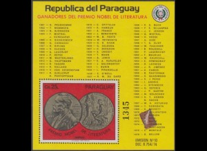Paraguay Mi.Nr. Block 306 Nobelpreismedaille für Literatur 