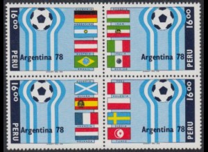 Peru Mi.Nr. 1106-09 Fußball-WM 1978 Argentinien, Flaggen (Viererblock)