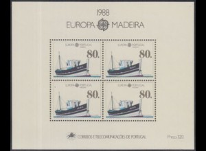 Portugal-Madeira Mi.Nr. Block 9 Europa 88, Transp.u.Komm.mittel, Postboot
