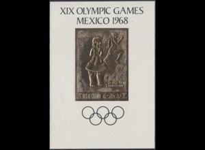 Ras al Khaima Mi.Nr. Block B45 Olympia 1968 Mexiko, Skulptur + Sprint, goldf.