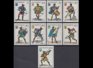 San Marino Mi.Nr. 1046-54 Historische Uniformen und Wappen (9 Werte)