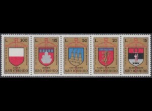 San Marino Mi.Nr. Zdr.1070-74 Armbrustturnier, Stadtwappen (Fünferstreifen)