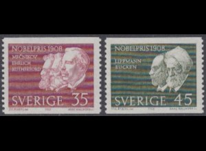 Schweden Mi.Nr. 626-27A Nobelpreis u.a. Ehrlich Rutherford Lippmann (2 Werte)