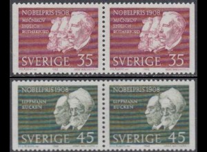 Schweden Mi.Nr. 626-27Dl/Dr Nobelpr.u.a.Ehrlich Rutherford Lippmann (2 Paare)