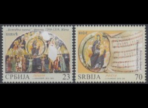 Serbien Mi.Nr. 569-70 Weihnachten, Fresken Hl.Maria mit Kind (2 Werte)