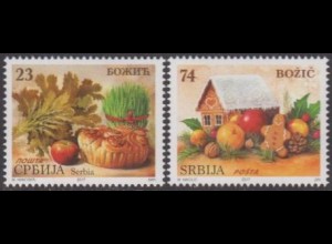 Serbien MiNr. 754-55 Weihnachten; Strauß, Lebkuchenhaus (2 Werte)