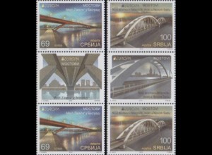Serbien MiNr. Zw.788-89 Europa 18, Brücken Belgrad und Novi Sad (jew.Marke/Zw.steg/Marke)