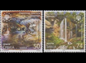 Serbien MiNr. 800-01 Europ.Naturschutz, Cerje-Höhle, Wasserfall (2 Werte)