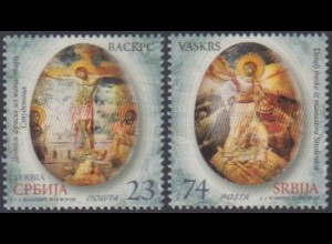Serbien MiNr. 850-51 Ostern, Fresken Kreuzigung und Wiederauferstehung (2 Werte)