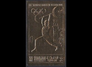 Sharjah Mi.Nr. 491B (Goldfolie) Olympia 1968 Mexiko, Gewichtheben (30)