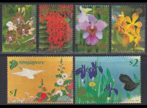 Singapur Mi.Nr. 1620-25IA Blumen (6 Werte)