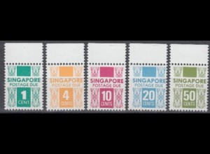 Singapur Mi.Nr. P14-18xA Portomarken 2. Ziffernzeichnung (5 Werte)