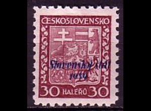 Slowakei Mi.Nr. 6 Freim. Tschechoslowakei MiNr. 281 mit bl. Aufdruck (30 H)