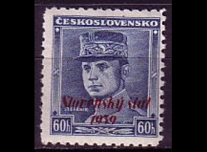 Slowakei Mi.Nr. 11 Freim. Tschechoslowakei MiNr. 23 mit rotem Aufdruck (60 H)