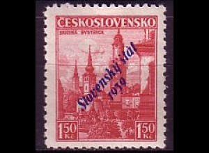 Slowakei Mi.Nr. 14 Freim. Tschechoslowakei MiNr. 352 mit bl. Aufdr. (1.50 Ks)