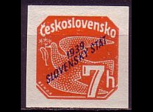 Slowakei Mi.Nr. 28 Zeitungmarke Tsche. MiNr. 366 m. blauem Audruck (7 H)