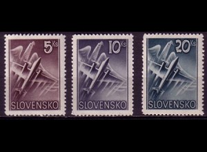 Slowakei Mi.Nr. 76-78 Flugpostmarke, Slow. Adler, Flugzeug (3 Werte)