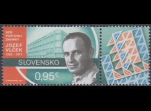 Slowakei MiNr. 833Zf Tag der Briefmarke, Jozef Vicek (0,95+Zierfeld)
