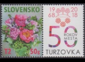 Slowakei MiNr. 847Zf Grußmarke Blumenstrauß (T2 50g + Zierfeld)