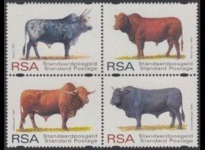 Südafrika Mi.Nr. Zdr.1079-82 Afrikanische Rinderrassen (Viererblock)