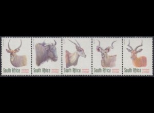 Südafrika Mi.Nr. Zdr.1124-28yA Freim. Einheimische Tiere (Fünferstreifen)