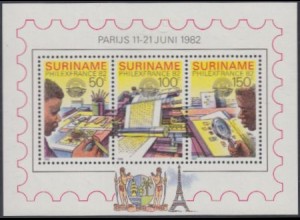 Surinam Mi.Nr. Block 34 PHILEXFRANCE '82, Briefmarkenentwurf, -druck, -sammler 