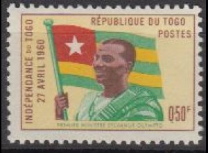 Togo Mi.Nr. 286 Unabhängigkeitserklärung, Staatspräsident Nationalflagge (0,50)