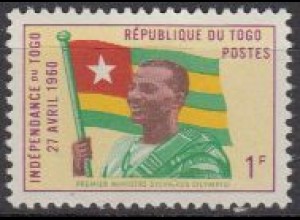 Togo Mi.Nr. 287 Unabhängigkeitserklärung, Staatspräsident Nationalflagge (1)