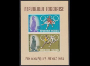 Togo Mi.Nr. Block 35 Olympia 1968 Mexiko, Ringen, Laufen 