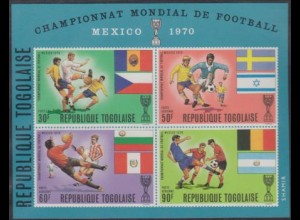 Togo Mi.Nr. Block 47 Fußball-WM 1970, Spielszenen, Flaggen, Zähnung aufgedruckt