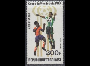 Togo Mi.Nr. 1304A Fußball-WM 1978 Argentinien, Ballstoppen mit Brust (200)