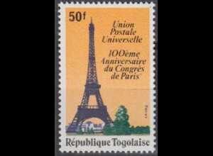 Togo Mi.Nr. 1330A 100J.UPU-Kongress Paris, Eiffelturm (50)