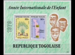 Togo Mi.Nr. Block 143A Int.Jahr d.Kindes, Kinder vor Palme, Landkarte Togos