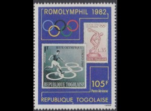 Togo Mi.Nr. 1605 ROMOLYMPHIL 1982, Markenabbildungen + olympische Ringe (105)