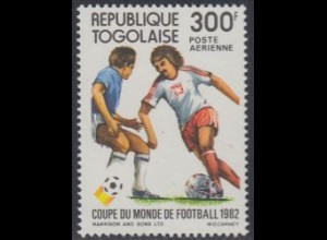 Togo Mi.Nr. 1617 Fußball WM 1982, Spielszene (300)