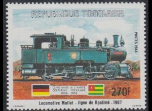 Togo Mi.Nr. 1708 100J. dt.-togol.Freundschaft, Lokomotive Kpalimé-Linie (270)
