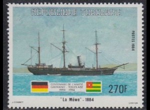 Togo Mi.Nr. 1709 100J. dt.-togol.Freundschaft, Dampfschiff Möwe (270)