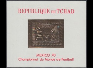 Tschad Mi.Nr. Block 7 Olymp. Fußballturnier 1968 und WM 1970, auf Goldpapier 