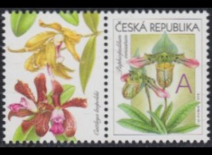 Tschechien Mi.Nr. 744Zf Grußmarke Orchidee mit Zierfeld (A)
