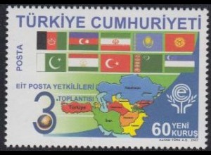 Türkei Mi.Nr. 3568 Postkonferenz der ECO, Flaggen, Landkarte d.Mitglieder (60)