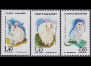 Türkei MiNr. 4231-33 Haustiere, Kaninchen, Ziege, Katze (3 Werte)